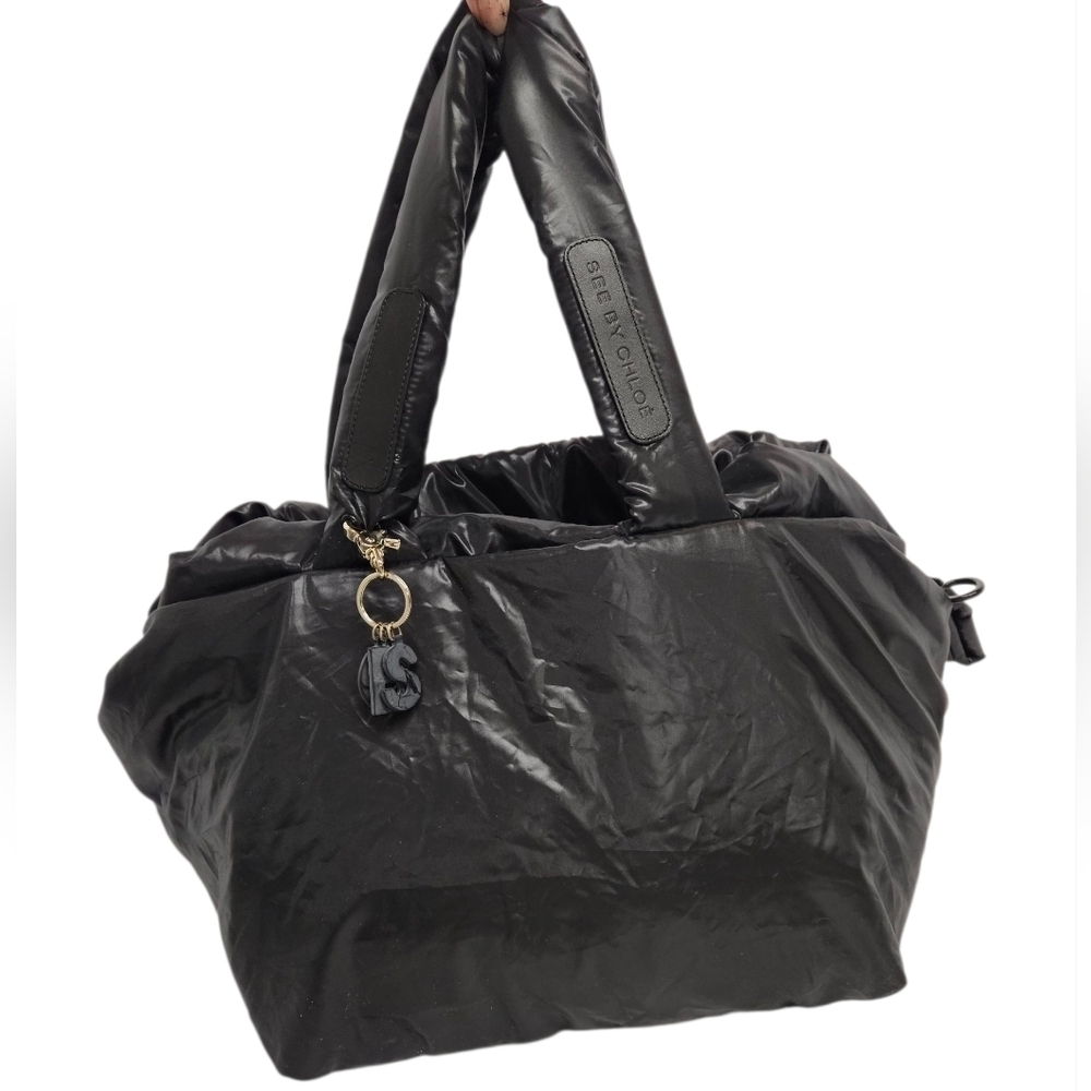 See By Chloe Joy Rider Puffy Nylon Tote Bag In Black - Picture 11 of 15